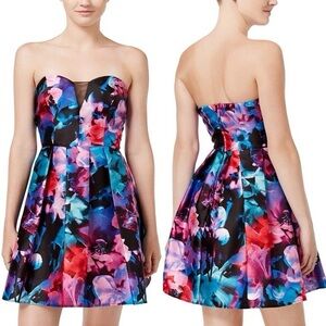 B. Darlin Women Floral Strapless Fit&Flare Cocktail Wedding Prom Dress 9/10